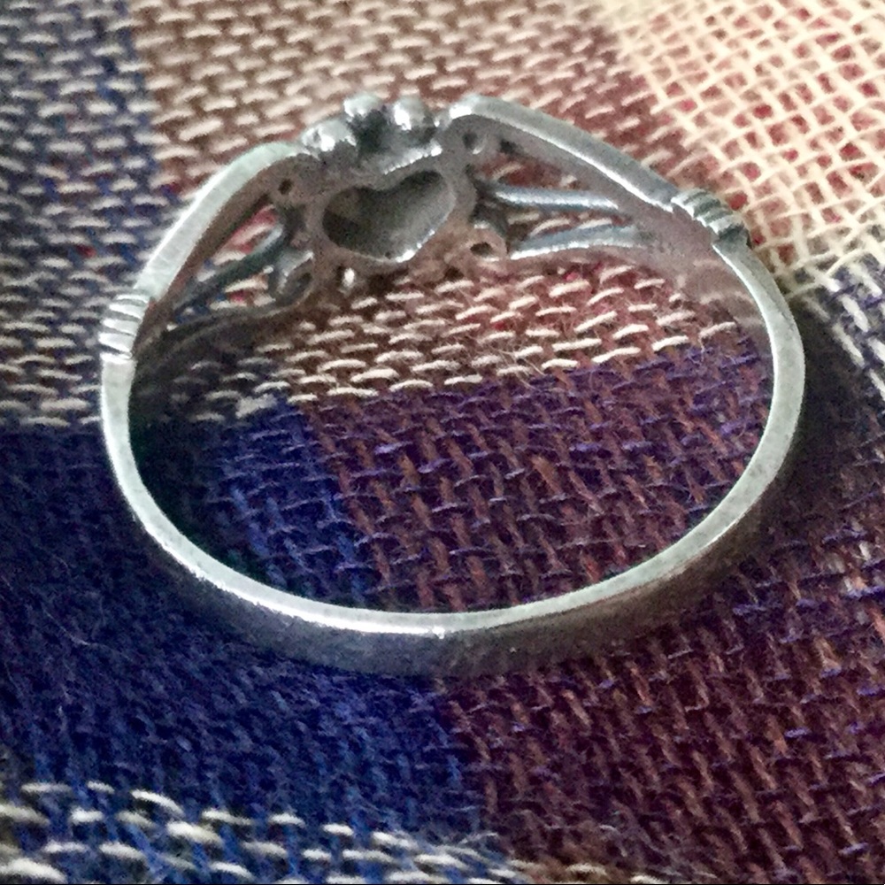 VINTAGE STERLING OPALESCENT HEART RING SZ 7 - Picture 2 of 5